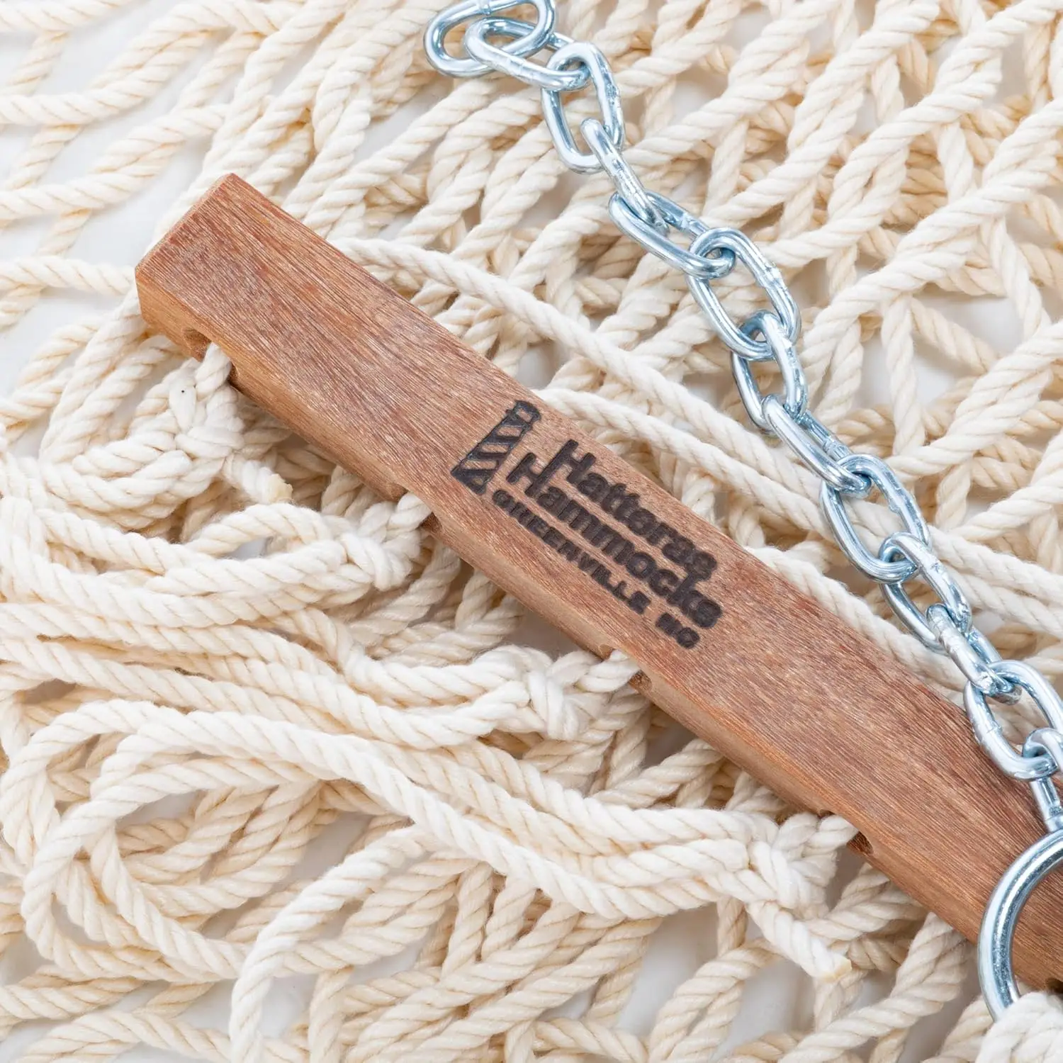 Hatteras Hammocks Deluxe Oatmeal Duracord Rope Hammock with Free Extension Chains & Tree Hooks, Handcrafted in The USA, 450 LB W