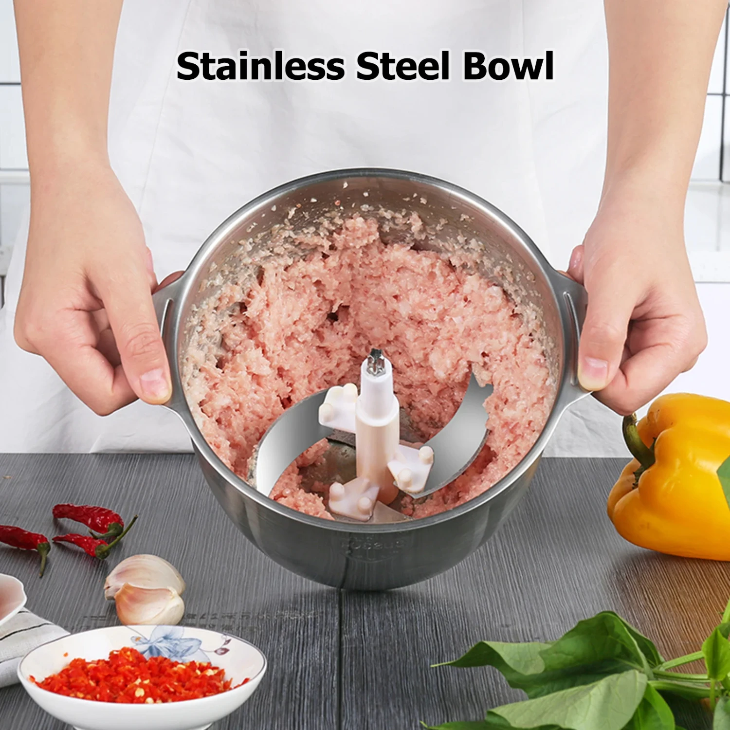 Meat 2L Stainless Steel Food Processor for Meat Vegetables Fruits Nuts 2-Speed Control Food Chopper