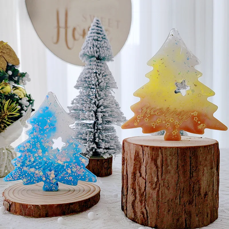 Christmas Tree Decorative Ornament Hanging Crystal Epoxy Resin Mold DIY Concrete Plaster Cement Silicone Mould Home Decor Tools