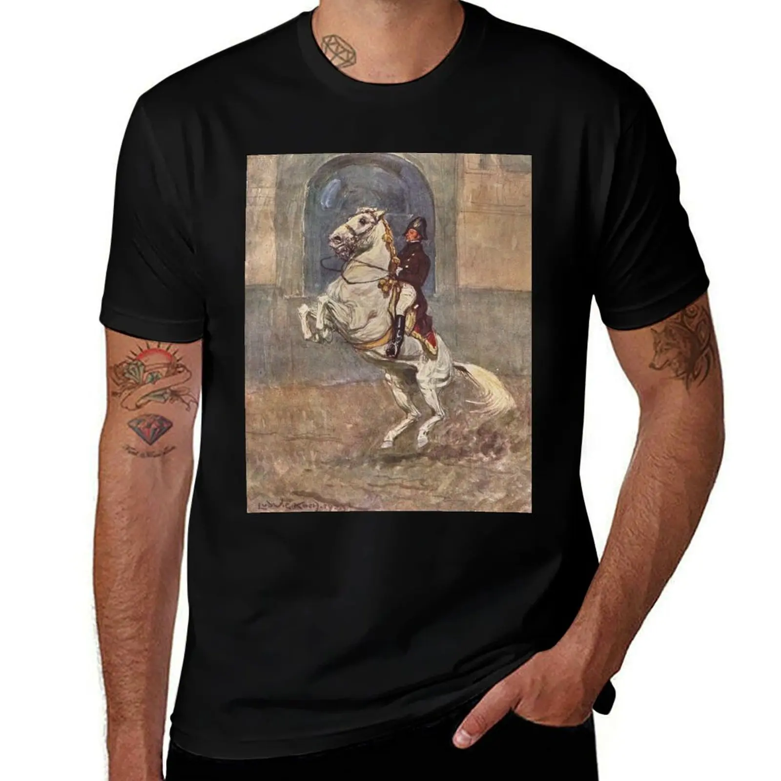 Lippizan caballo: The Courbette, doma clásica en la escuela de equitación española, camisetas para hombre, camiseta informal