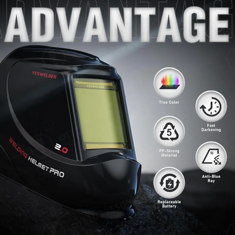 LYG‑M800H Auto Darkening Welding Helmet True Color 4 Sensors Weld Cut Grind Blue Light Blocking