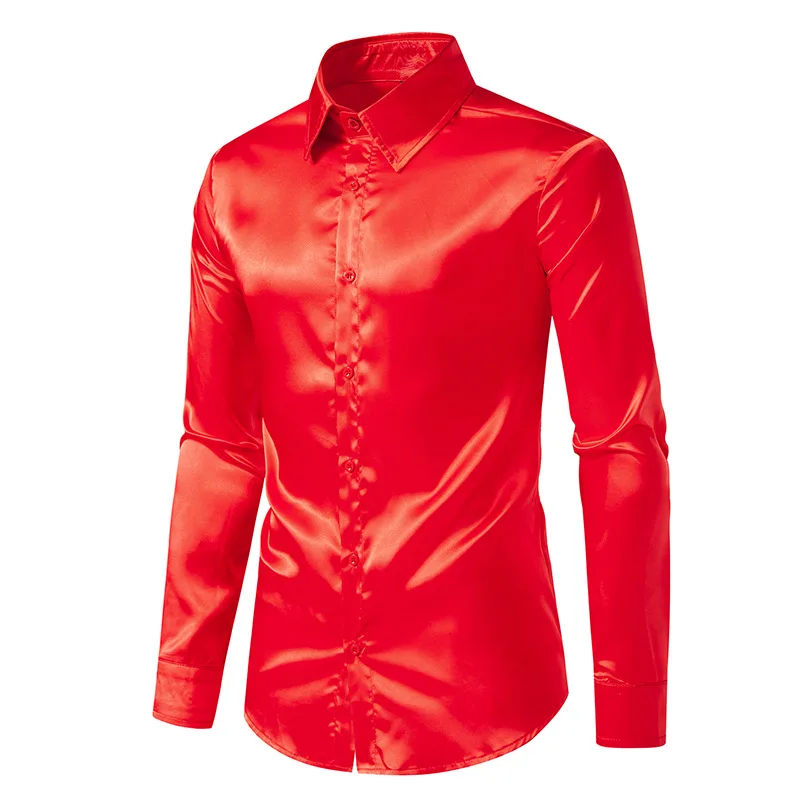 Blue Orange Red Black White Yellow Satin Silk Shirt Mens Casual Party  Wedding Long Sleeve Dress Shirts Nightclub Fashion Blouse - AliExpress  200000343