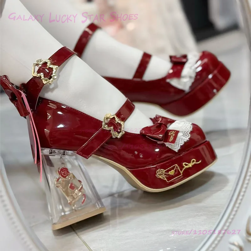 

Темно-бордовые лакированные босоножки с кристаллами, милые туфли в стиле Лолита с круглым носком, на каблуке с цветочным декором, розовые кожаные женские туфли для вечеринок, черные туфли с пряжкой.