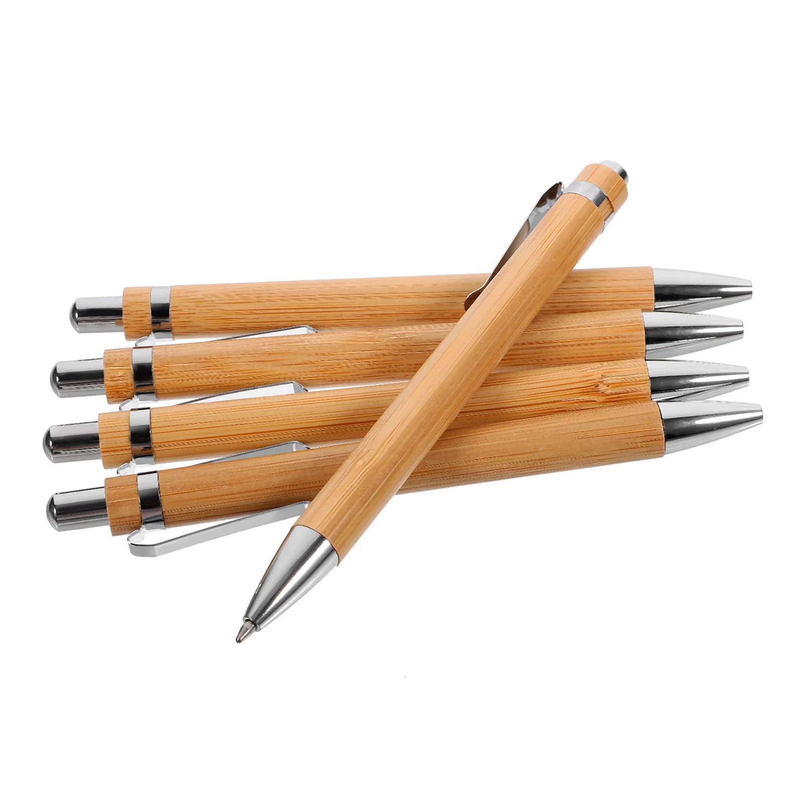

5Pcs Stylish Bamboo Ballpoint Pen Unique Design Smooth Writing Stationery Gift Retractable Ballpoint Pen Office Ball Point Pens