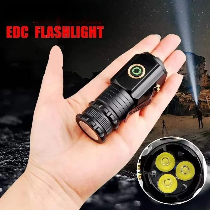 3 LED Mini Flashlight With Magnet Aluminum 2000lm Edc Flashlights Usb Charging Tactical Torch Self Defense Lantern for Camping