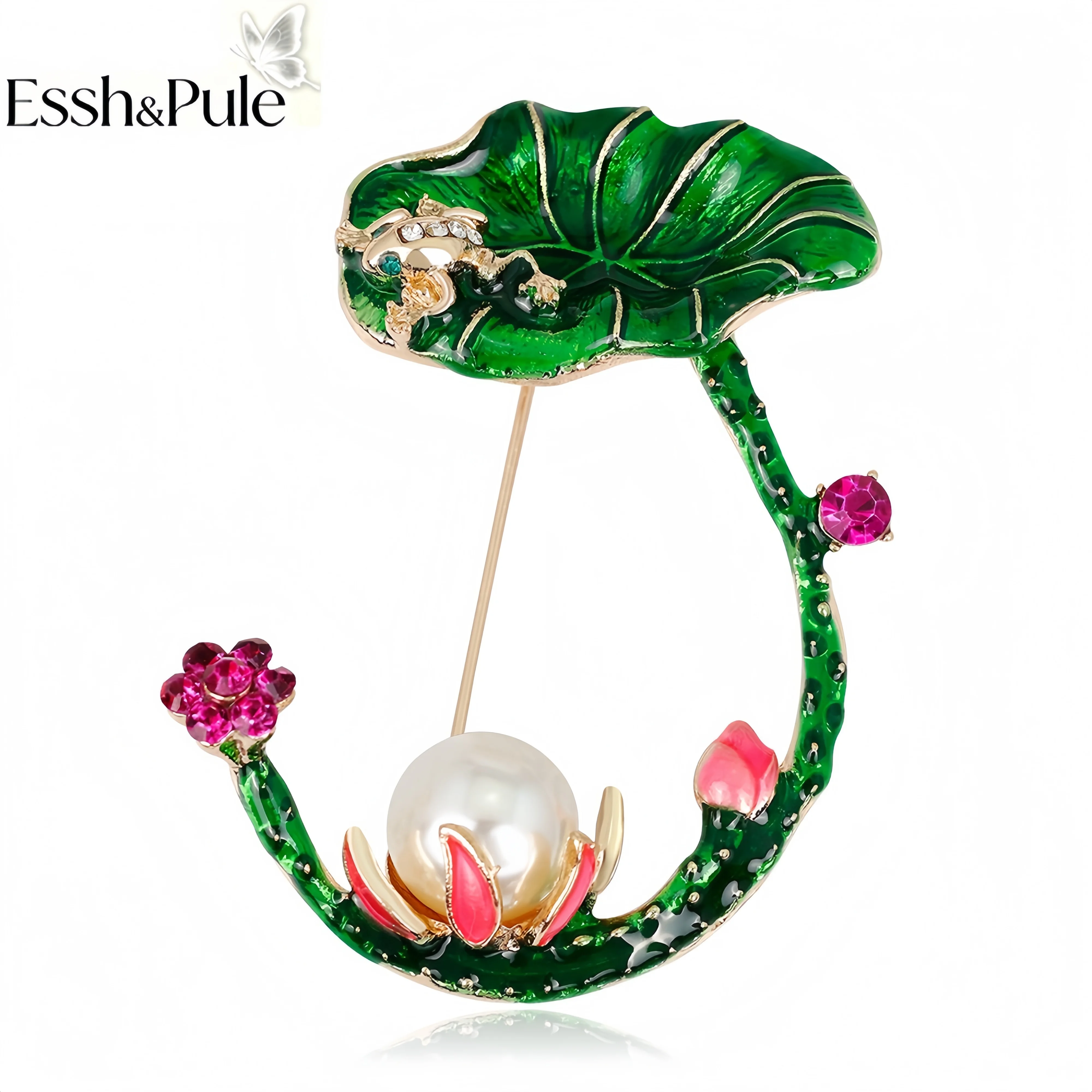Essh&Pule Enamel Nature Animal Plant Brooch Pond Theme Lapel Pin Delicate Craft Suit Shawl Accessory Women Jewelry Gift