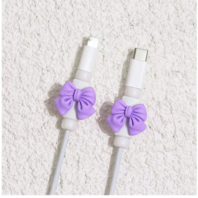 2 Teile/satz Nette 3D Bogen Kabel Schutz für iPhone XS 13 12 Pro Max XR 6 6S 7 8 plus Kawaii Daten Ladegerät Kabel Clip – Detail 3