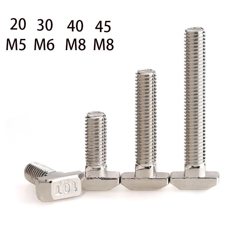 10/20pcs M5 M6 M8 Hammer Head T Bolt Screw Eu Standard 20 30 40 45 T-slot T-head Bolts T-type Nuts Special For Aluminum Profiles