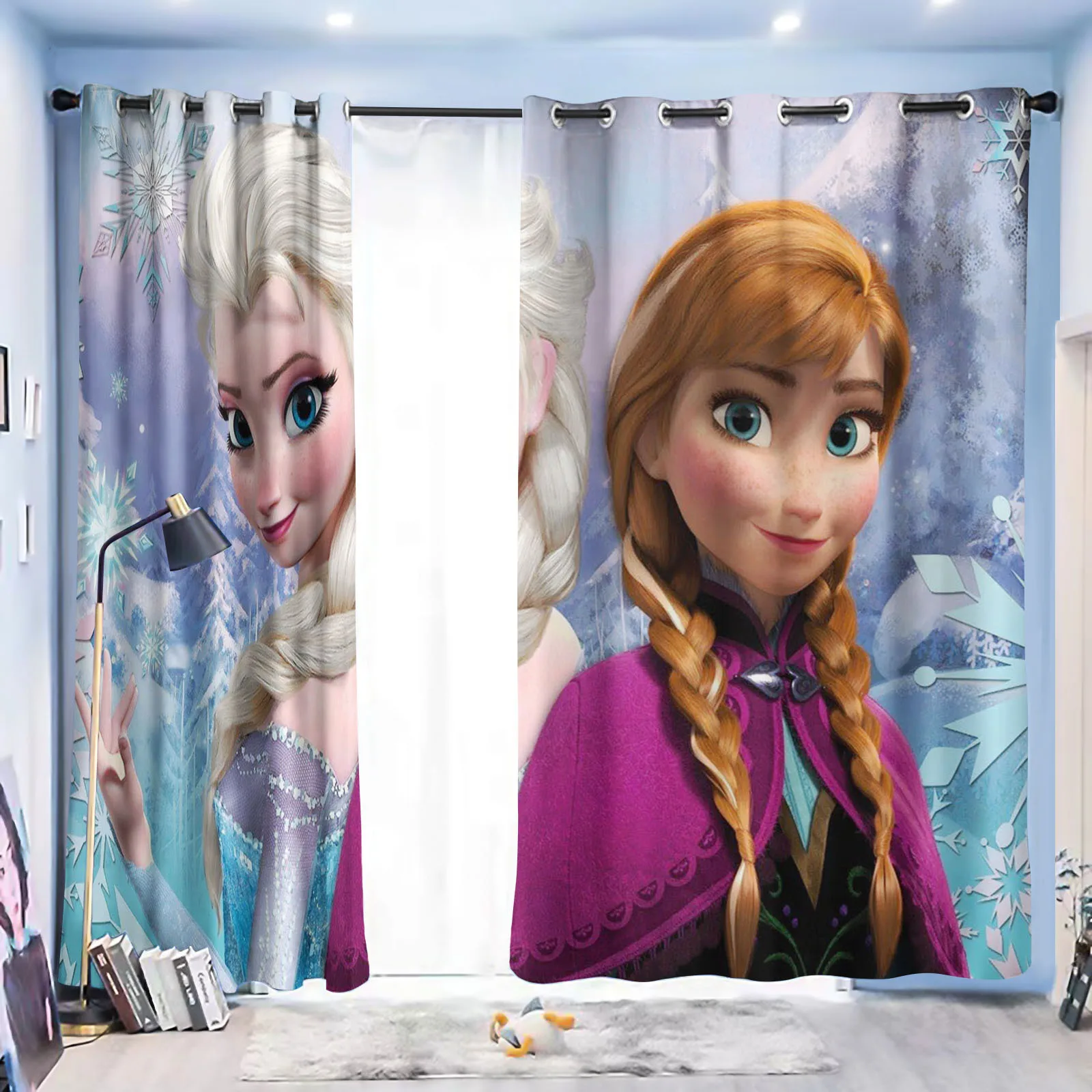 Frozen  커튼 Balcony Screen Cartoon Cute Anime Curtains For Living Room Kitchen Cabinet Home Decor Blackout Drapes Dustproof