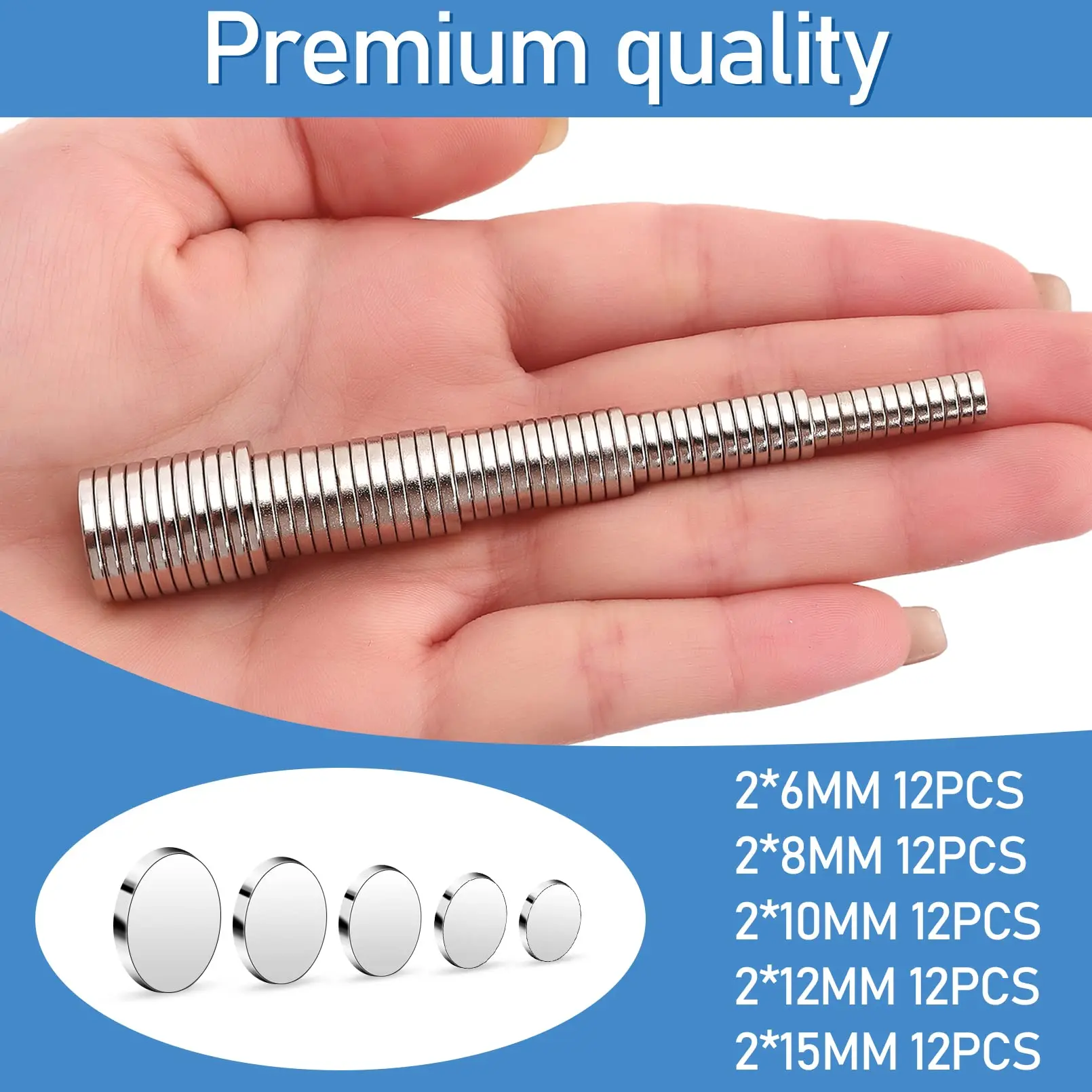 5 Different Size Round Magnets 60Pcs Small Magnets Neodymium Magnets Mini Strong Magnet Rare Earth Magnets for Crafts Multi-Use