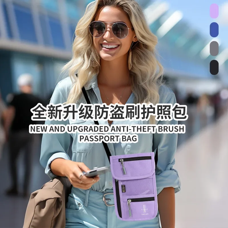 Travel Documents, Passport, Flight Ticket Storage Bag, Multi-functional Anti theft Portable Crossbody Wallet, Mobile Phone Bag