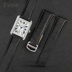 Litchi Leather Watch Band for Cartier Tank Solo Ronde Lychee Grain Strap Leather 20 23 25mm Watch Accessories