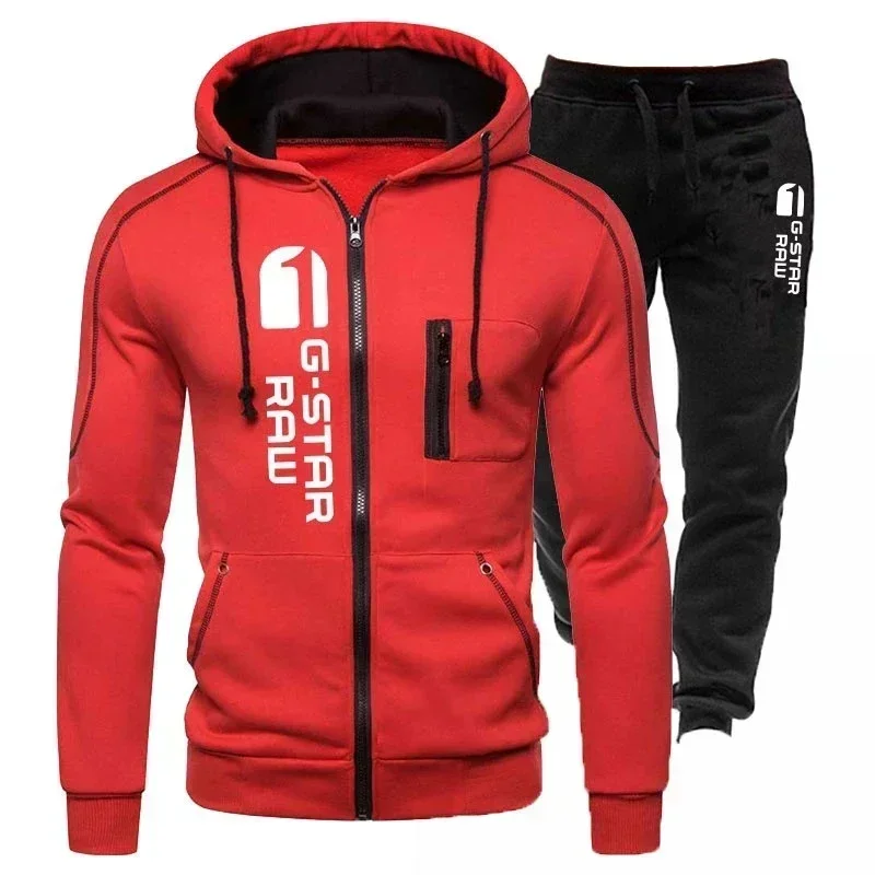 Men\'s sportswear, daily jogging suit, outdoor hoodie, 2 black sports pants with zipper. Spring Fashion New Street Clothing M-3XL