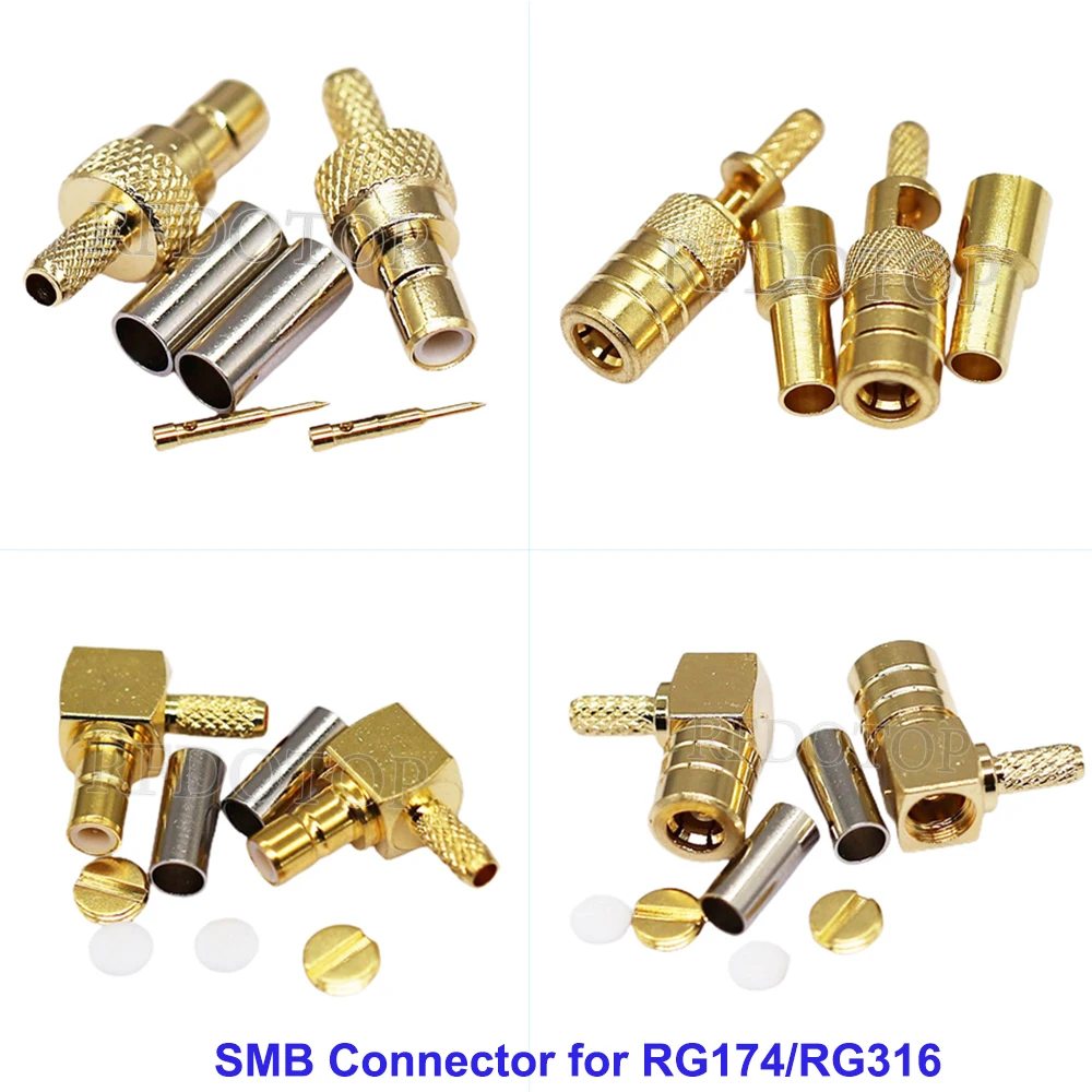 Conector hembra SMB de 90 grados, conector tipo SMB 50-1.5, engarce de 50 ohmios para Cable RG174/RG316/LMR100, chapado en oro, 10 unidades por lote