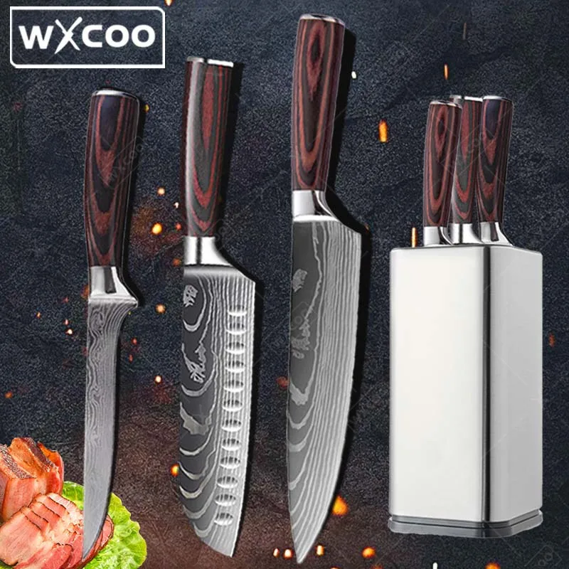 

4 Pcs, Kitchen Chef Knife Set, Slicer Santoku Knife Vegetable Knife Meat Cleaver Boning Knife Stainless Steel Knife Holder