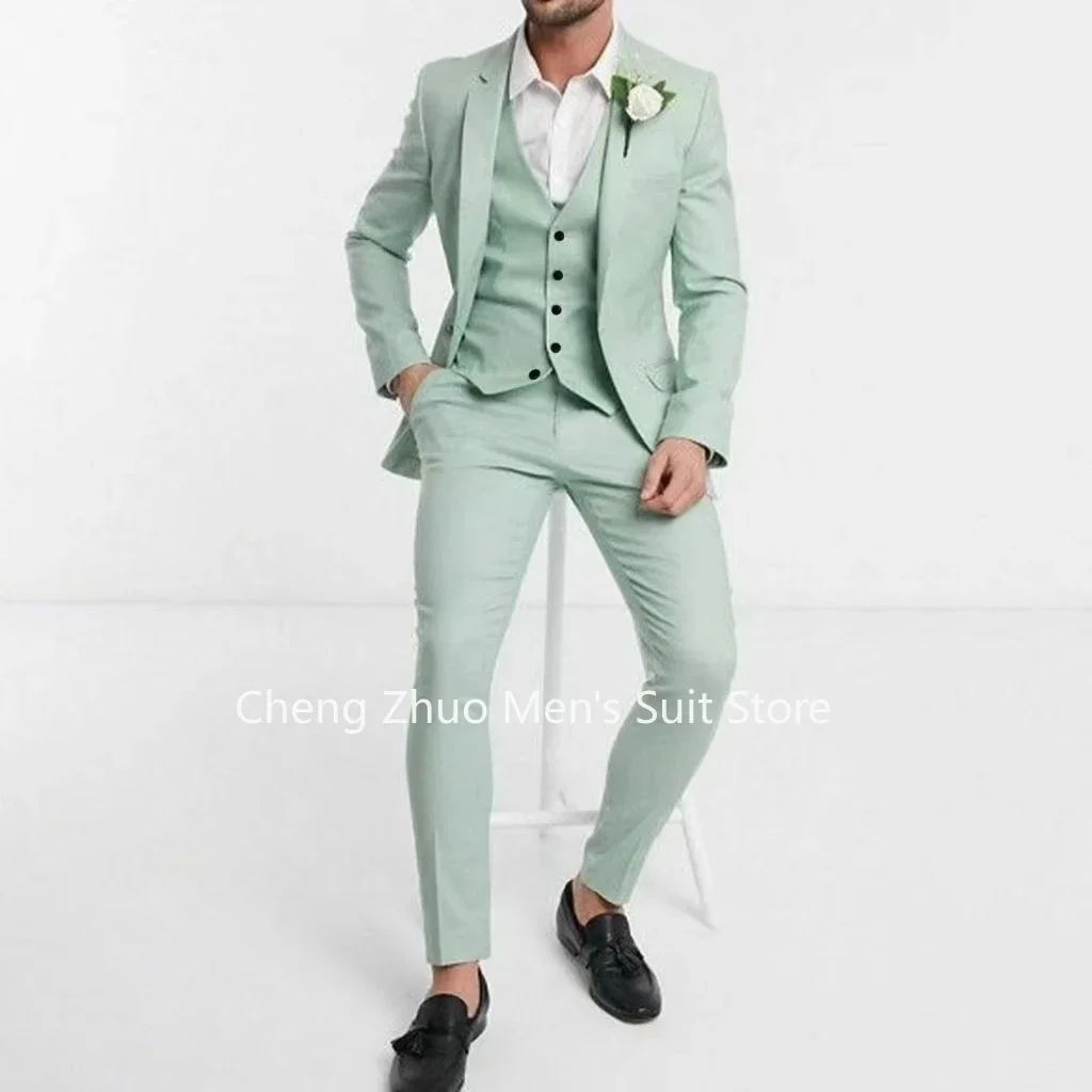 

Men's 3 Piece Slim Fit Suit Gentleman's Blazer Vest Pant Set Notched Lapel One Button Comfortable Wedding Banquet Comfy Suit