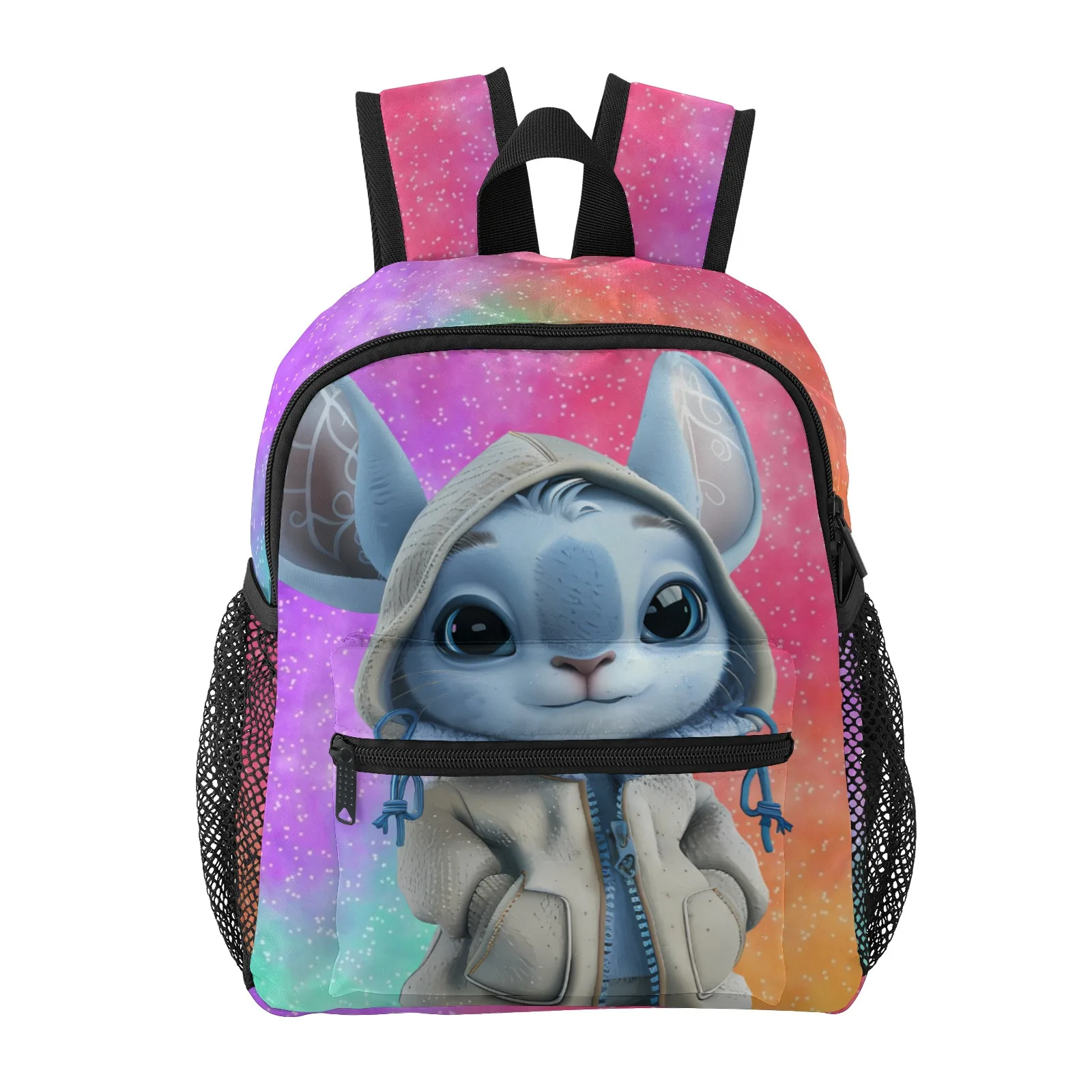 

Stitch - Adorable Blue Creature in Hoodie School Backpack For Children Printed School Backpacks For Teenagers Class Bag For Girl