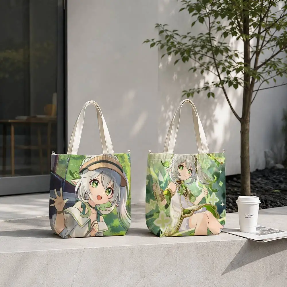 Genshin I-Impact Nahida Tote Bag for Women Reusable Shopping Tote Bag Zippered Shoulder Bags Print