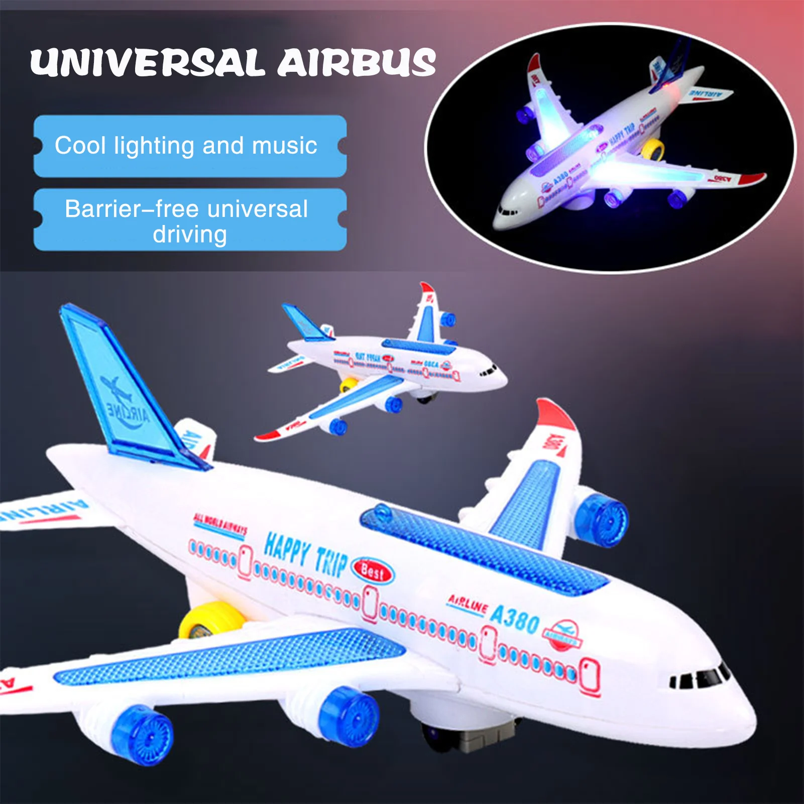 

Toy Plane with Lights and Sounds Cool Realistic A380 Model Airplane Toy for Kids Indoor Outdoor Toys
