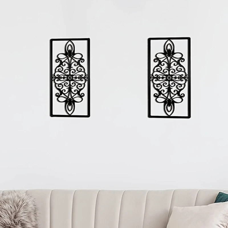 

2pcs Stunning Black Hollow Metal Wall Art for Home Decor - Perfect for Living Room and Bedroom - Decor Iron Wall Decoration