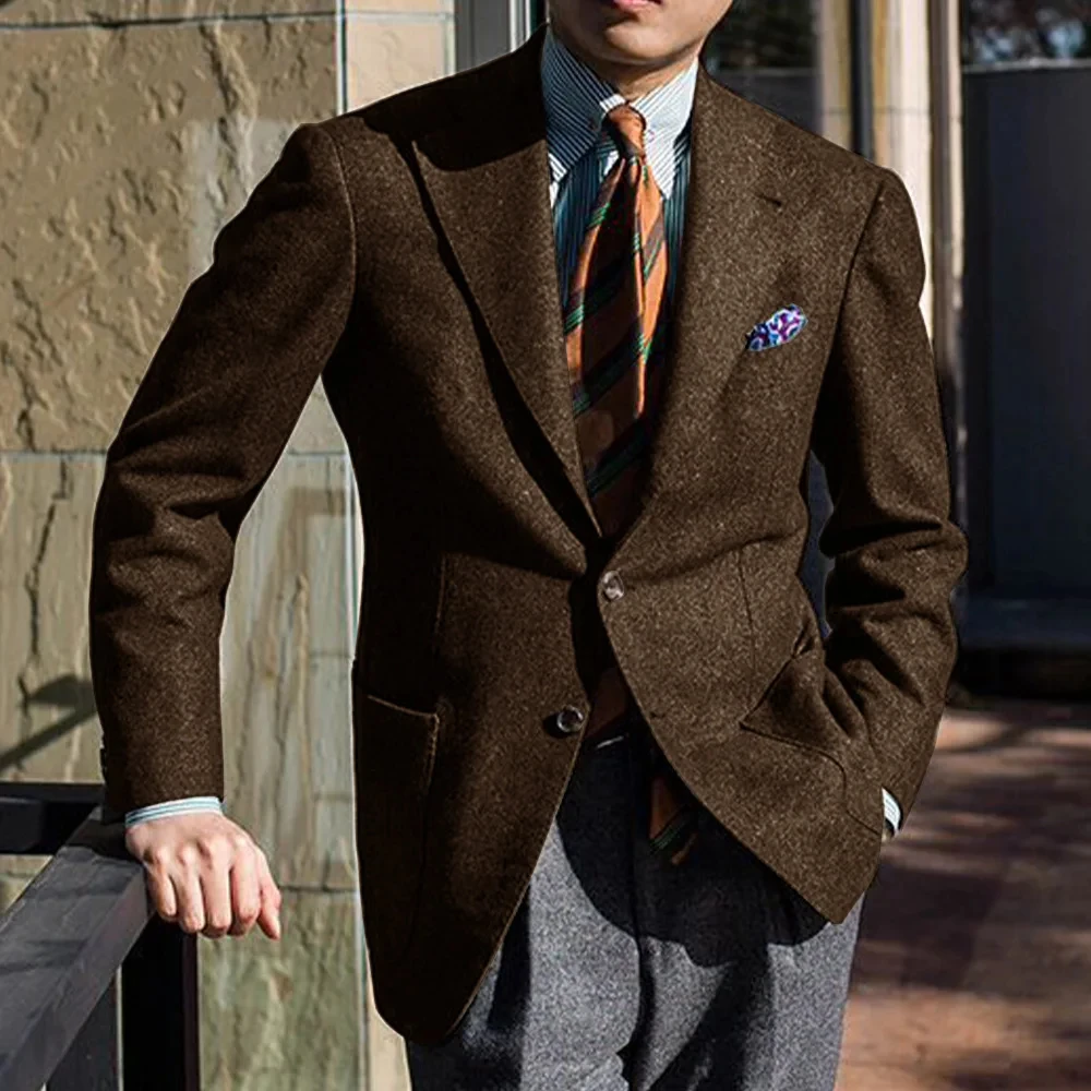 

Men's Wool Blend Suit Jacket Single Breasted Business Blazer Casual Fashion Slim Fit Comfortable Elegant Tweed Coat Outerwear
