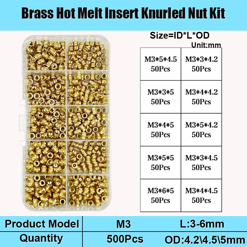 M2 m2, 5 m3 m4 m5 m6 m8 Messing-Wärmeeinsatzmutter-Kit Heiß schmelze Rändel gewinde Wärme spritzguss Einbettung Kupfer mutter mit 3D-Druck – Detail 14