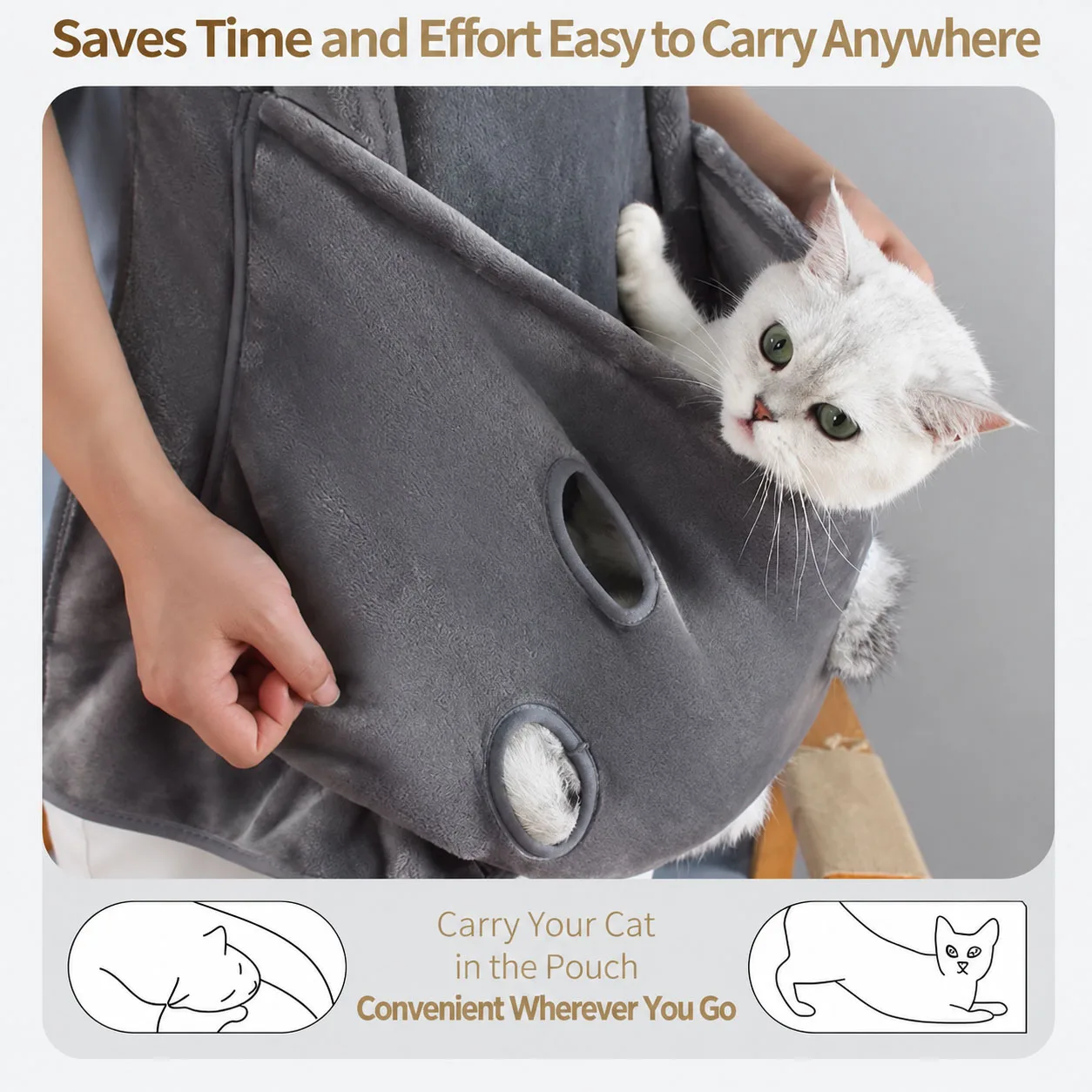 Cat Carrier Apron with Holes Pet Cuddle Pouch Hanging Chest Bag for Nail Trimming Grooming Holding Sleep Cats Small Dogs