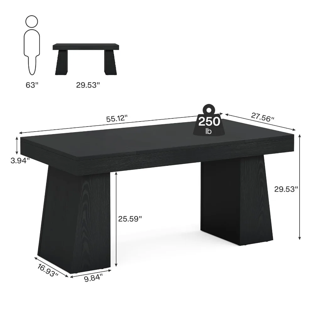 Small Conference Table for 4, 55.1-Inch Meeting Table with Double Trapezoidal Legs, Modern Wood Office Desk Home