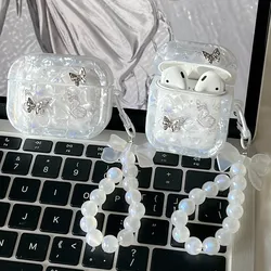Luxury Shell Texture Metal Butterfly Girls Case For Airpods 4 Pro 2nd 1 2 Earphone Box Cover For Apple AirPod 3 Bag with Pendant