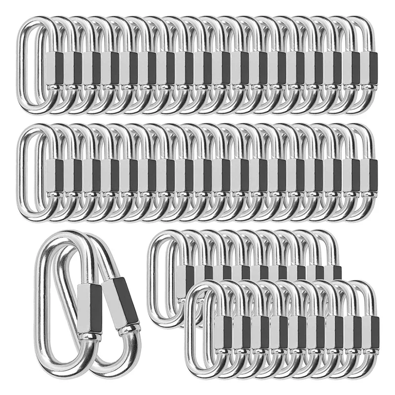 A79E-30PCS M6 Quick Links Chain Links Connector Carabiner Clips,Screw Lock Oval Locking Carabiner for Safety Chain Hammock