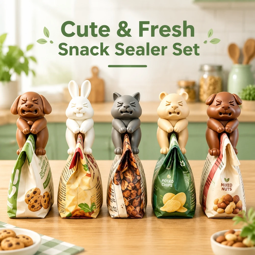 5 Pcs Cute 3D Animal Snack Bag Clips Sealing Clips Food Storage Freshness Keeping Kitchen Gadgets for Dogs Cats