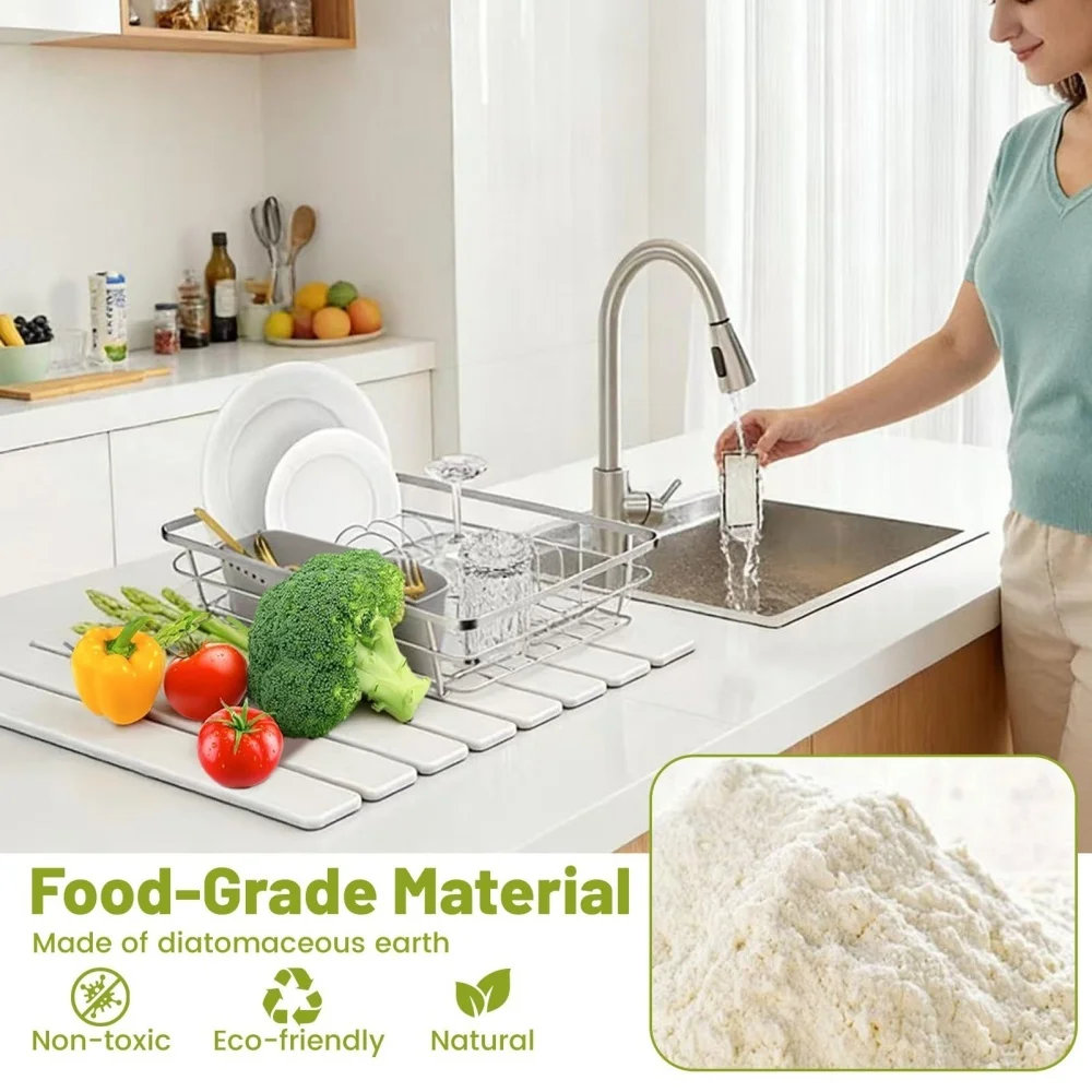 1PC dish drying kitchen drying mat Water Absorbent Diatomaceous Earth Mats for Bottles Cups Dishes, Match Any Countertop