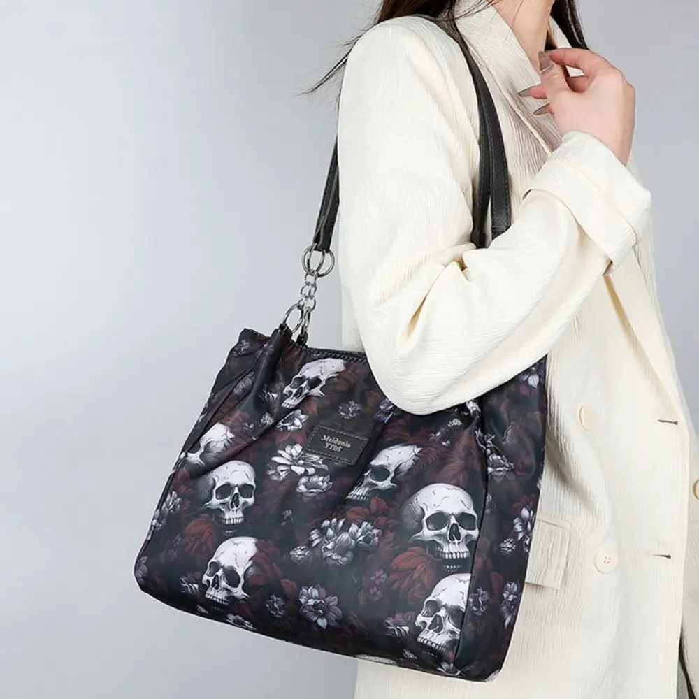 Bolso de mano de gran capacidad con estampado de esqueleto, bolsa de compras multifuncional de estilo gótico, tela Oxford, bolso de mano de moda para Halloween