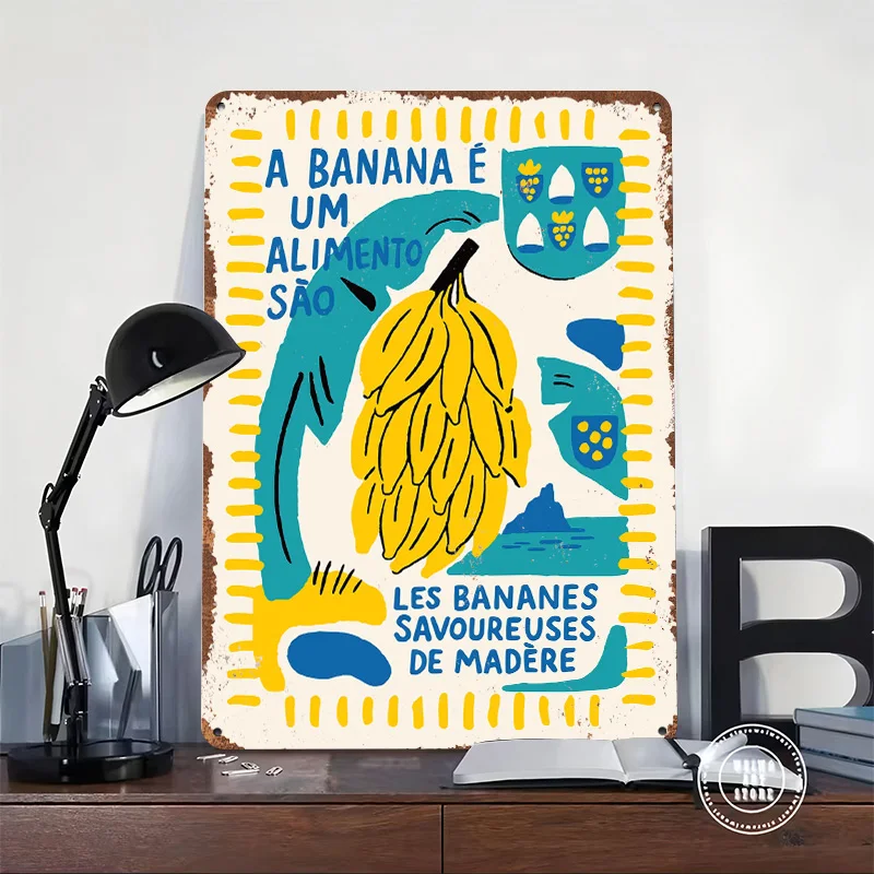 Madeira Bananas Wall Art Tin Poster Customized Wall Art Retro Vintage Metal Signs for Fans Room Desk Decor Interior Accessories