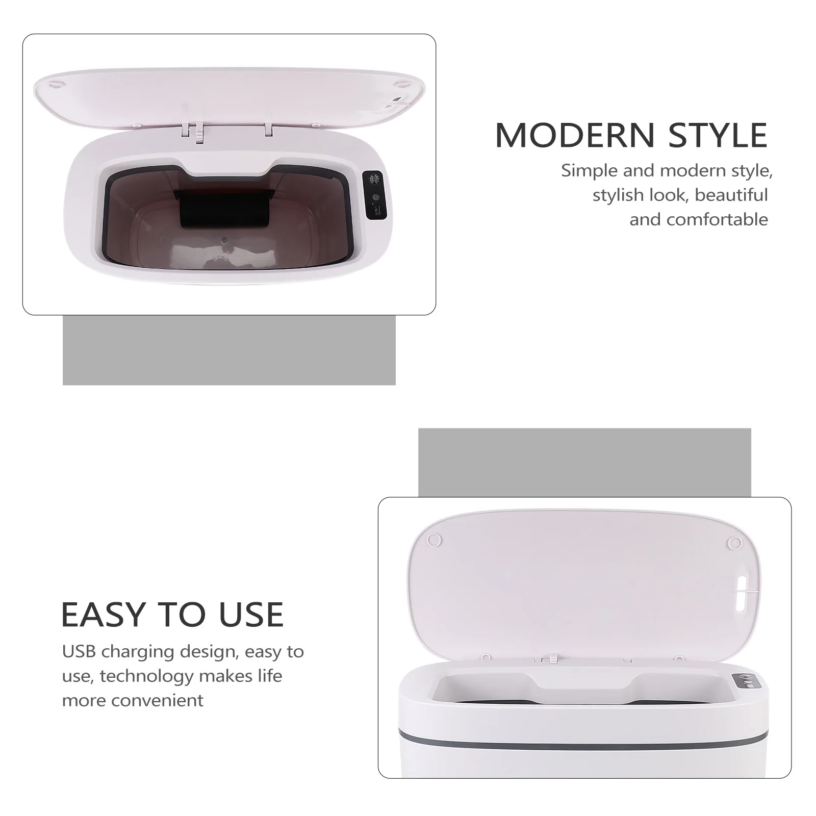 

Intelligent Induction Trash Can USB Rechargeable Automatic Sensor Dustbin High Quality PP Style for Household Use