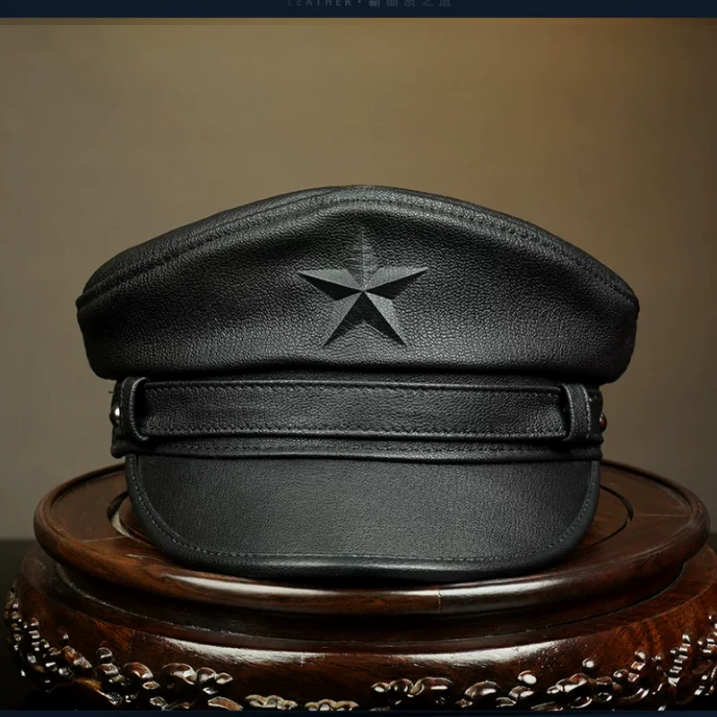 Genuine Leather Hat Male Sailor Captain's Hat Navy Limelight Layer Cowhide Beret