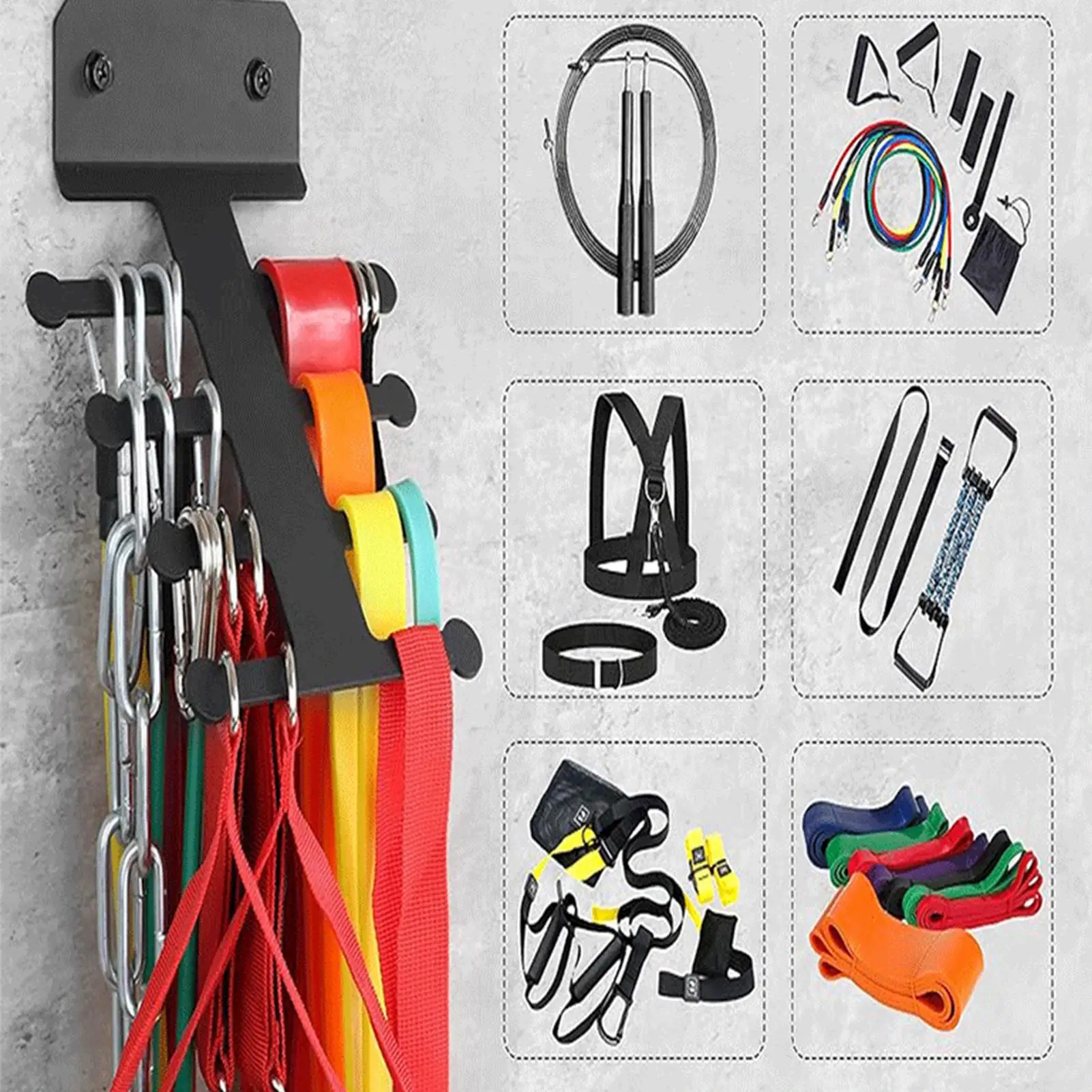 

Металлический многофункциональный сверхмощный органайзер для хранения эспандеров, настенная стойка для гаража, тренажерного зала, для фитнеса, тренировок, дома