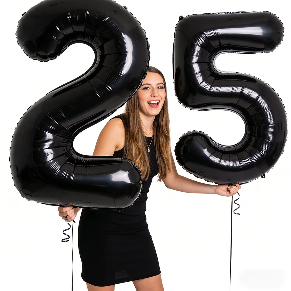2 Stück 40 Zoll Große Schwarze Zahlen-Folienballons Geburtstagsparty-Dekorationen für Erwachsene und Kinder 10 11 12 18 20 25 30 45 50 60 Jahre Alt Zubehör – Detail 6