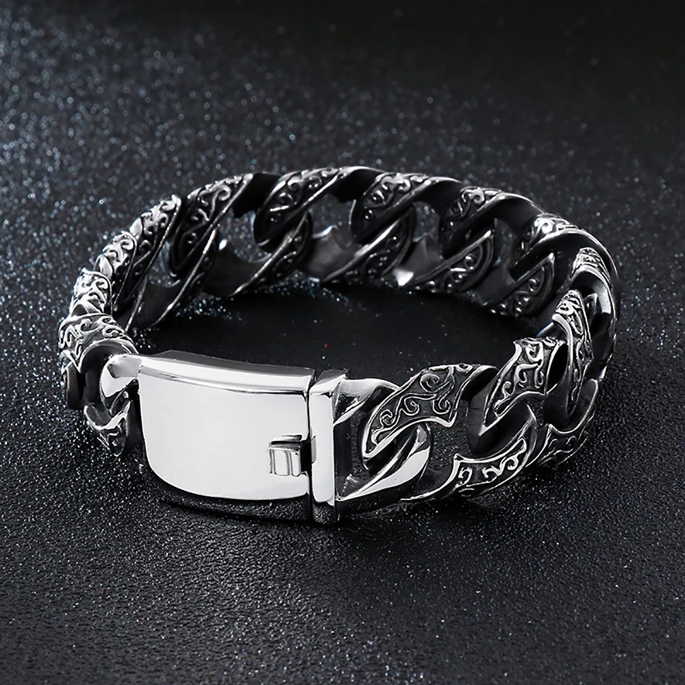 

Punk Vintage Men's 316L Stainless Steel Carved Pattern Bracelet Biker Hip Hop Fashion Creative Amulet Jewelry Gifts Dropshipping