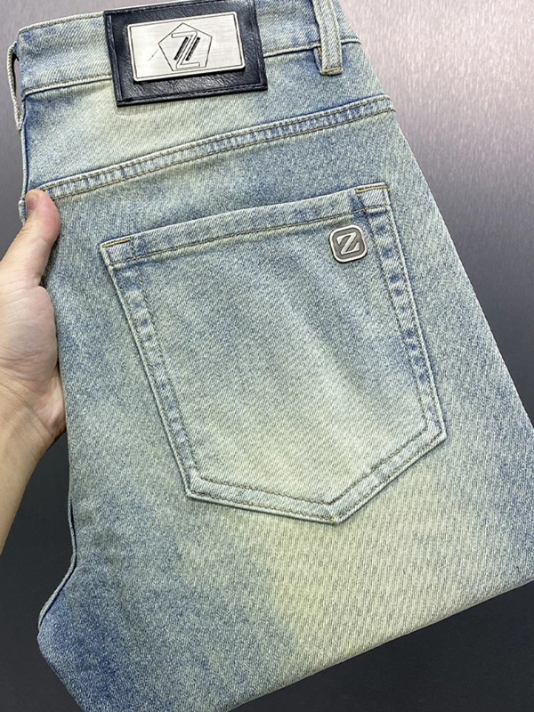 

Мужские джинсы свободного кроя из светло-голубого премиум-денима, универсальные повседневные брюки, новинка весна-лето, хлопок, стрейч-деним