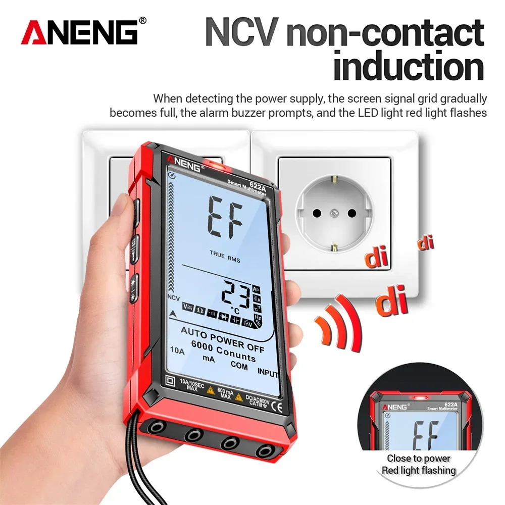 ANENG 622A 6000 Counts Smart Multimeter Infrared Laser AC/DC Voltage Meter Current Meter NCV Detector Diode Hz Temp Capacitor