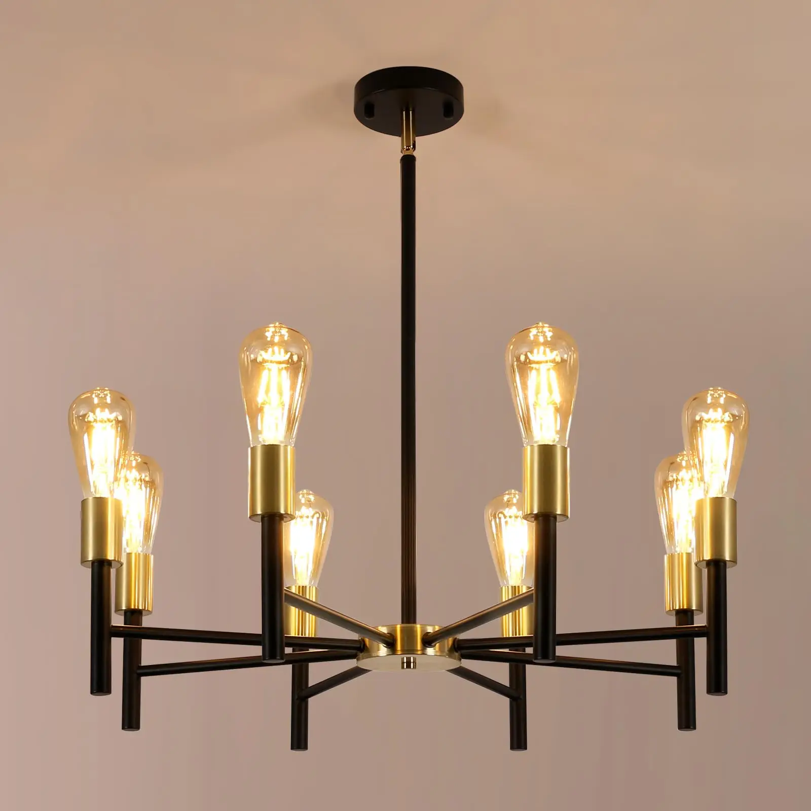 

Black and Gold Chandelier,8 Light Chandeliers for Dining Room Light Fixtures Over Table,41.3 Inch Height Adjustable Farmhouse