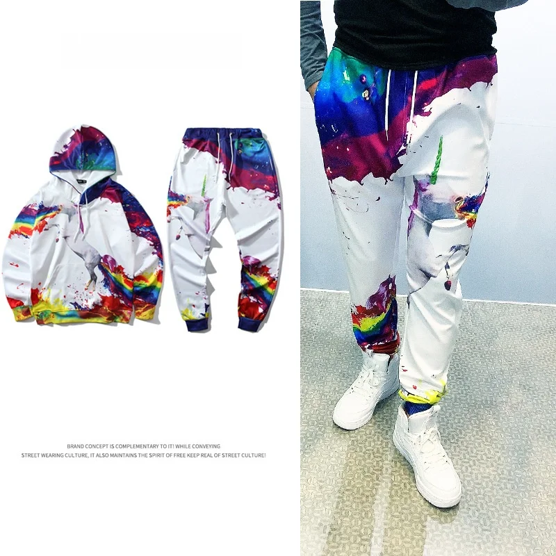 

Толстовка с капюшоном, джемпер с цифровым принтом, повседневные свободные леггинсы, модный комплект, длинные брюки-свеч для мальчиков-подростков, полиэфирное волокно