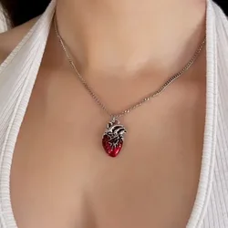 Gothic Rose Red Love Necklace Women's Y2K Grunge Jewelry Dainty Silver Color Tonebloody Human Heart Pendant Personalized Gifts