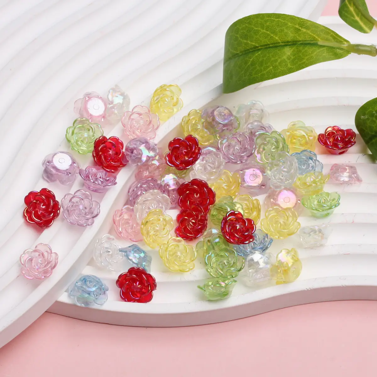 20Pcs/bag 14mm AB Color Acrylic Rose Flower Beads with Double Hole For Crafted DIY Jewelry Making Handwork Findings