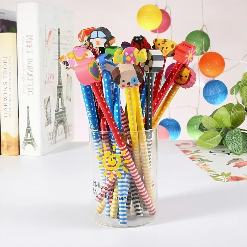 50/100Pcs Cute Cartoon Pencil with Eraser Kawaii Writing Pen HB Drawing Wooden Pencils Student School Stationery Supplies