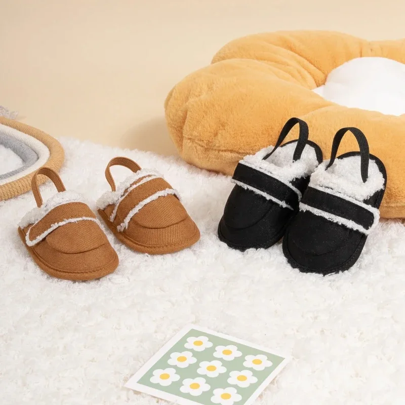2026 Classic Two Colors Kids Shoes Comfortable Warm Soft Bottom Plush Baby Slippers Winter Baby Boys Girls Home Indoor Shoes