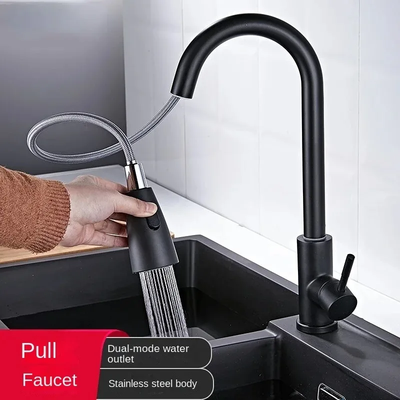 Brushed Nickel Kitchen Faucet Single Hole Pull Out Spout Kitchen Sink Mixer Tap Stream Sprayer Head Chrome/Black Mixer Tap