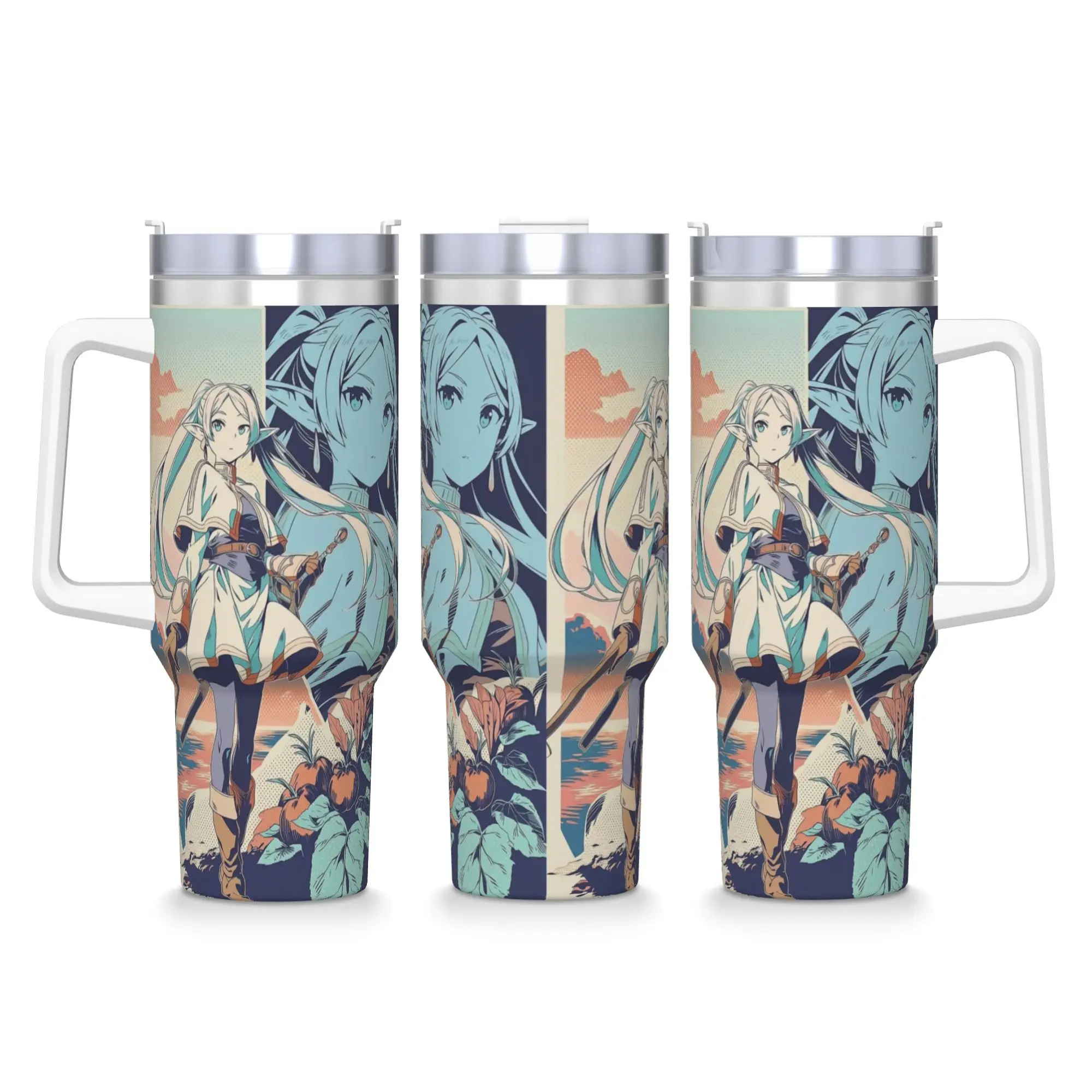 Frieren Beyond Journeys Stainless Steel Tumbler  Travel Thermal Mug With Straws Large Cold Drink Water Bottle