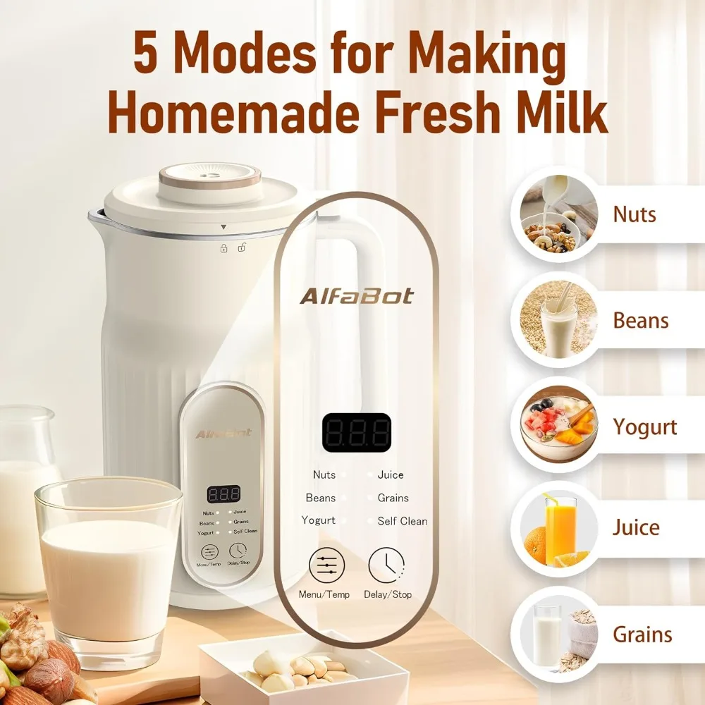 Máquina automática de leche de nueces N2, máquina de leche de almendra a base de plantas caseras, avena, soja, yogur, 5 modos/35OZ, grande